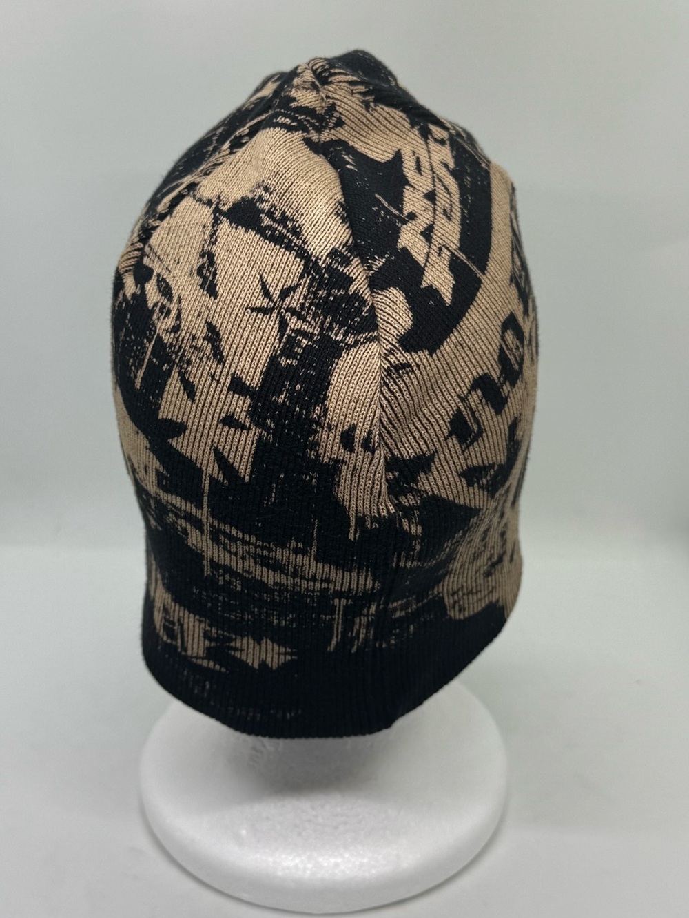 No Fear Graphic Knit Beanie Hat Black Tan Y2K Moto Skater One Size - Picture 4 of 8
